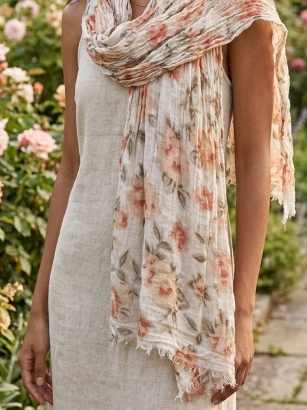 H&M Floral Scarf Sheer Lightweight Boho Wrap Shawl Beach Cover Up